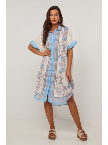 Le Monde du Lin Jurk crème/lichtblauw