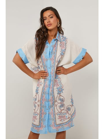 Le Monde du Lin Jurk crème/lichtblauw