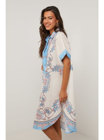 Le Monde du Lin Jurk crème/lichtblauw