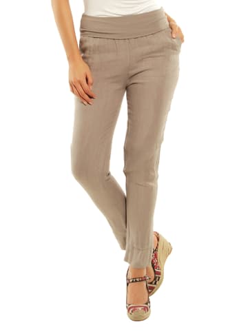 Naturelle en lin Leinen-Hose in Taupe