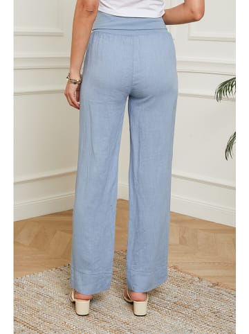 Le Monde du Lin Lniane spodnie "Valencia" w kolorze błękitnym