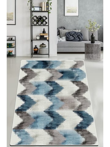 Conceptum Hypnose Baumwoll-Teppich ''Faucibus'' in Creme/ Blau/ Braun