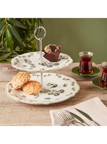 BELLA MAISON Etagere "Ocaliptus" in Grün/ Weiß - Ø 25 cm