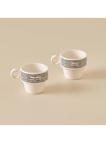 BELLA MAISON 2-delige set: koffiekoppen "Merci" wit/zwart - 105 ml