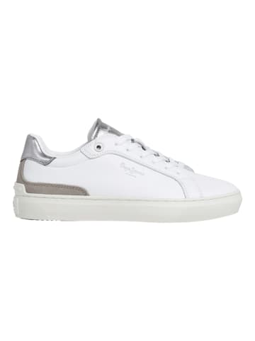 Pepe Jeans FOOTWEAR Skórzane sneakersy "Camden" w kolorze srebrno-białym