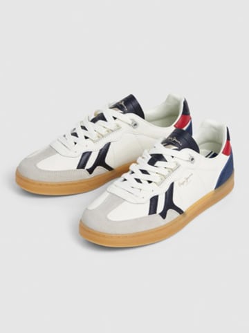 Pepe Jeans FOOTWEAR Leren sneakers "Ball Origin" wit/grijs/donkerblauw