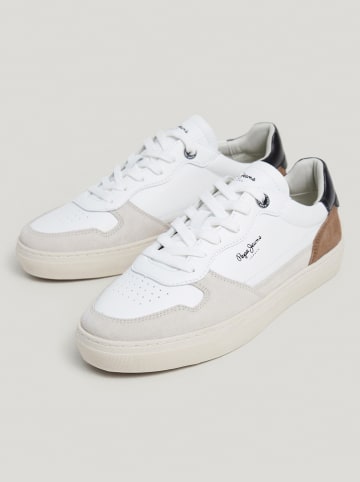 Pepe Jeans FOOTWEAR Leder-Sneakers "Camden" in Weiß/ Braun