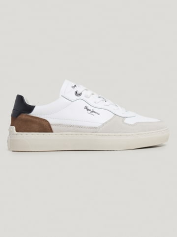 Pepe Jeans FOOTWEAR Leren sneakers "Camden" wit/bruin