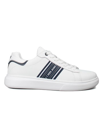 Pepe Jeans FOOTWEAR Leder-Sneakers "Eaton" in Weiß/ Dunkelblau