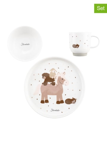Sterntaler® 3tlg. Kindergeschirr-Set "Bauernhof" in Weiß/ Hellbraun