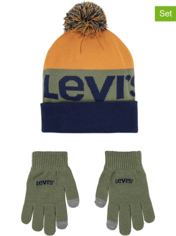 Levi's Kids 2-delige set: muts en handschoenen kaki/geel
