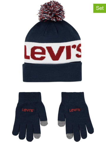 Levi's Kids 2tlg. Set: Mütze und Handschuhe in Dunkelblau/ Weiß