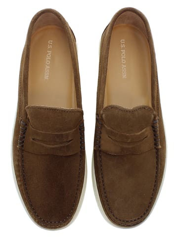 U.S. Polo Assn. Skórzane slippersy w kolorze brązowym