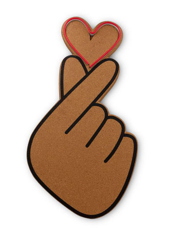 LOCOMOCEAN LED-Korktafel ''Finger Heart'' in Rot/ Hellbraun - (L)44,7 x (B)45,3 cm
