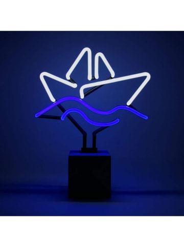 LOCOMOCEAN Neon-Dekoleuchte ''Paper Boat'' in Blau/ Weiß - (B)27 x (H)31,8 x (T)9 cm