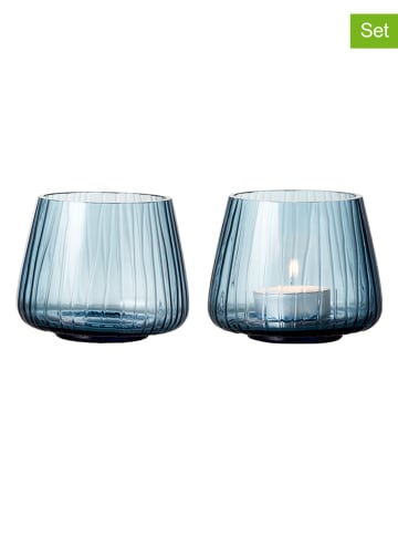 Bitz 2-delige set: theelichthouders "Kusintha" lichtblauw - (H)7,5 cm