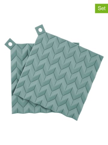RIG-TIG 2-delige set: pannenlappen "Hold on" groen - (L)20,5 x (B)20,5 cm