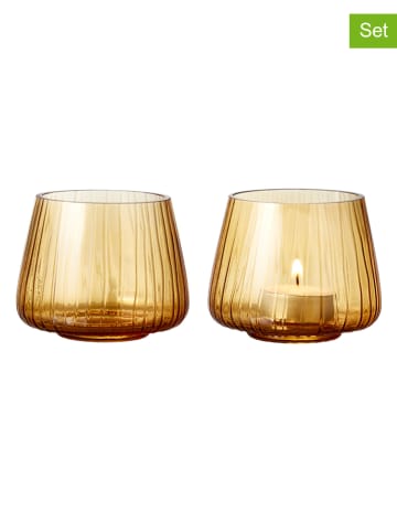 Bitz 2-delige set: theelichthouders "Kusintha" geel - (H)7,5 cm