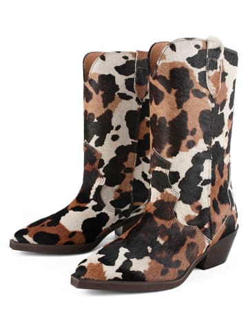 loft37 Leder-Westernstiefel in Braun/ Beige