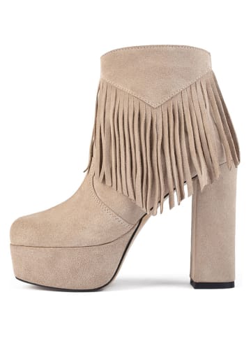 loft37 Skórzane botki w kolorze beżowym