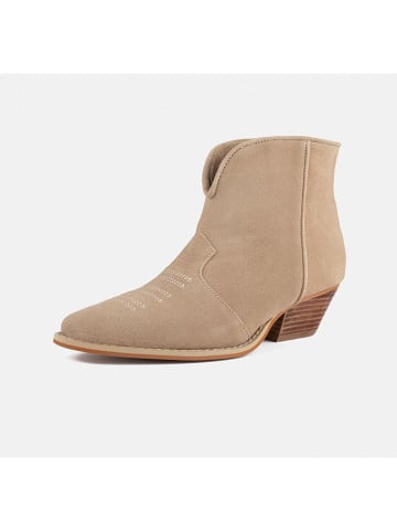 loft37 Skórzane botki w kolorze beżowym