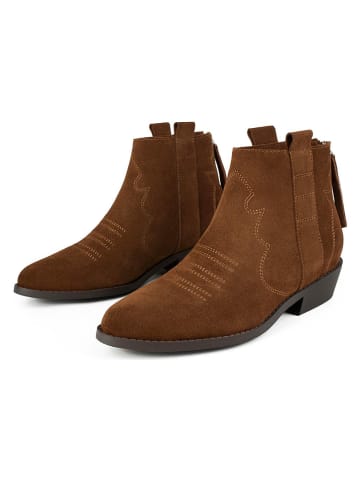 loft37 Skórzane botki w kolorze jasnobrązowym