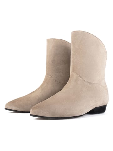 loft37 Skórzane botki w kolorze beżowym