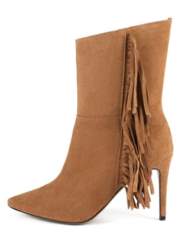 loft37 Skórzane botki w kolorze jasnobrązowym