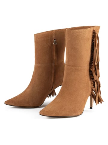 loft37 Skórzane botki w kolorze jasnobrązowym