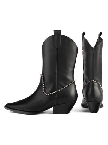 loft37 Skórzane kowbojki "Let It Rain" w kolorze czarnym