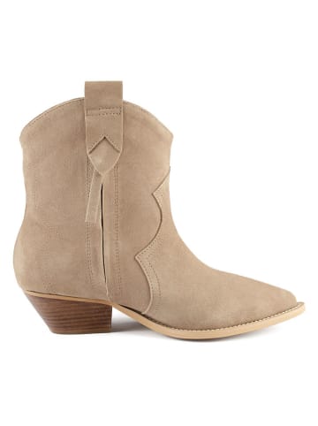 loft37 Skórzane botki w kolorze beżowym