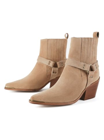 loft37 Skórzane botki w kolorze beżowym