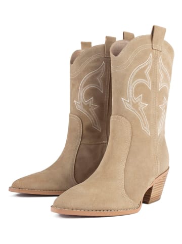 loft37 Skórzane botki "Only Want You" w kolorze beżowym