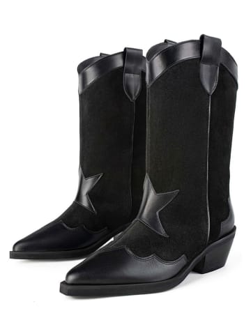 loft37 Leder-Cowboy-Boots in Schwarz