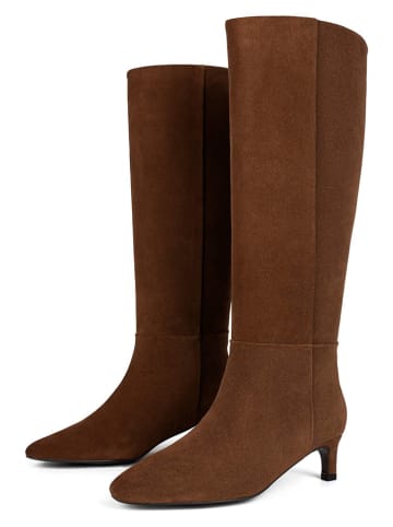 loft37 Skórzane kozaki w kolorze jasnobrązowym