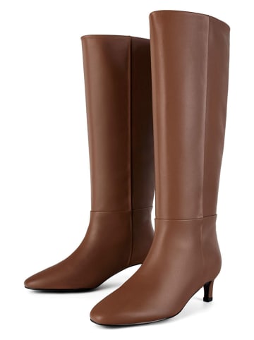 loft37 Skórzane kozaki w kolorze jasnobrązowym