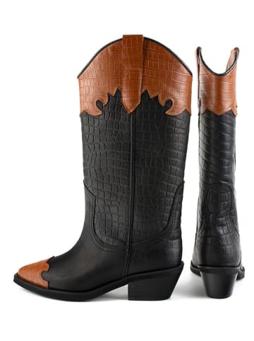 loft37 Leder-Cowboystiefel in Schwarz/ Hellbraun