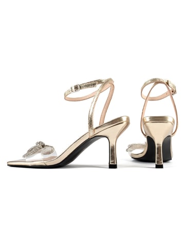 loft37 Skórzane sandały w kolorze złotym