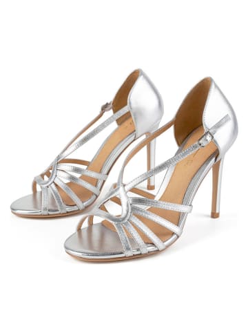 loft37 Skórzane sandały w kolorze srebrnym