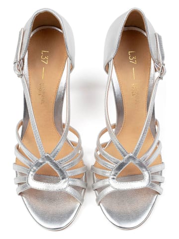 loft37 Skórzane sandały w kolorze srebrnym