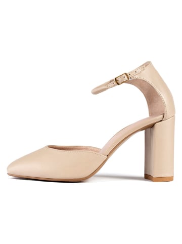 loft37 Skórzane czółenka w kolorze beżowym z paskiem