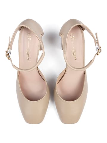 loft37 Skórzane czółenka w kolorze beżowym z paskiem