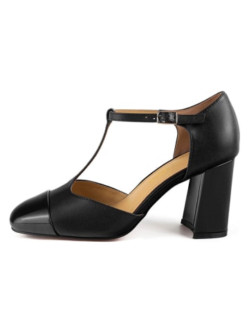 loft37 Skórzane czółenka w kolorze czarnym z paskiem