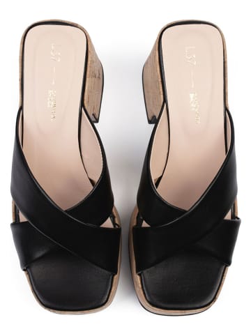 loft37 Skórzane klapki w kolorze beżowo-czarnym