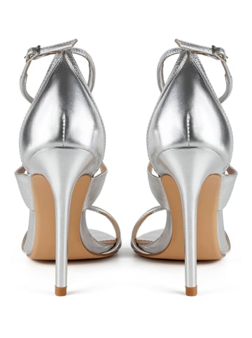 loft37 Skórzane sandały w kolorze srebrnym