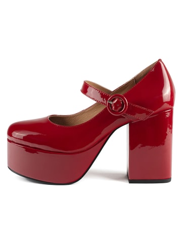 loft37 Skórzane czółenka w kolorze czerwonym z paskiem