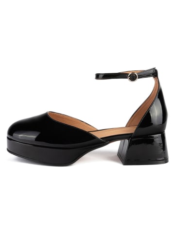 loft37 Skórzane czółenka w kolorze czarnym z paskiem