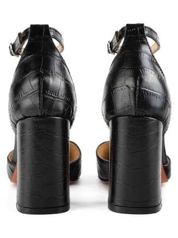 loft37 Skórzane czółenka w kolorze czarnym z paskiem