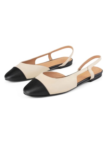 loft37 Leder-Slingballerinas in Beige/ Schwarz