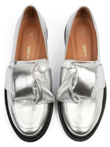 loft37 Skórzane mokasyny "Cross The Line" w kolorze srebrnym